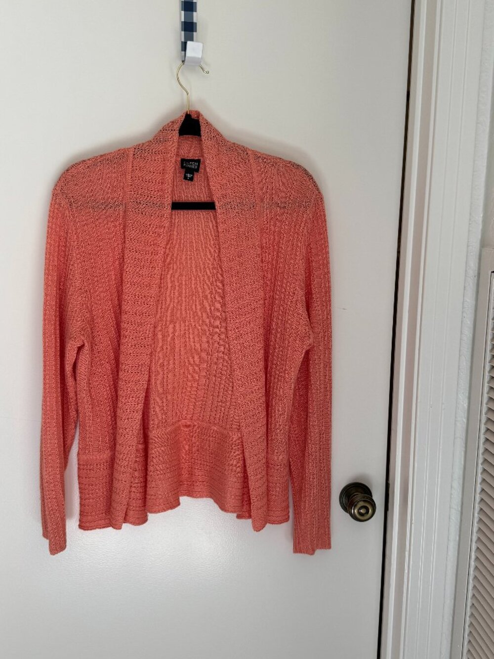 Eileen Fisher 100% Linen Lightweight Peachy colored Cardigan, size Large,